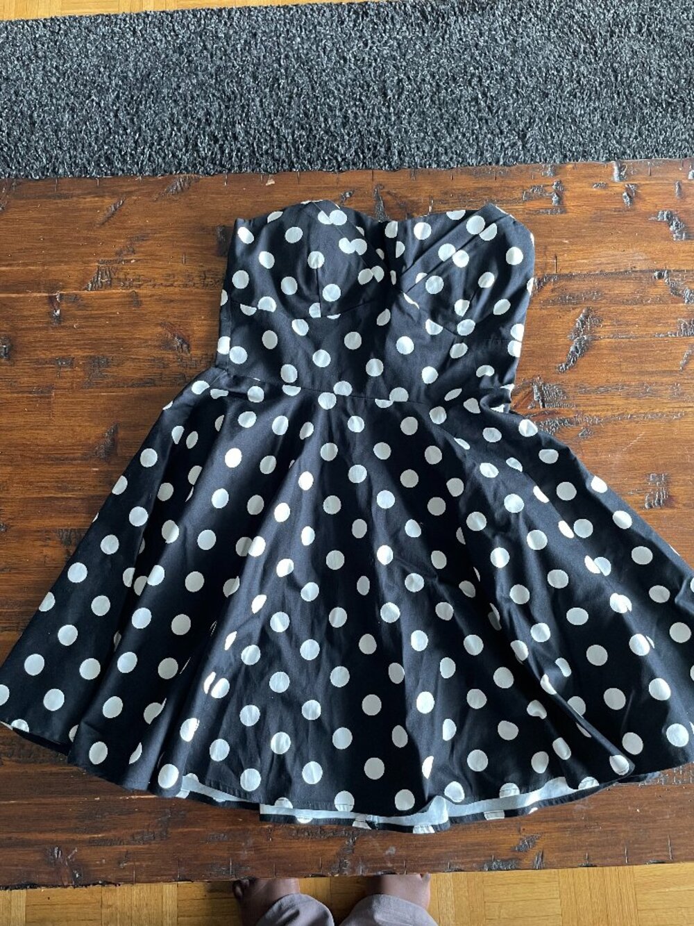 YA Los Angeles Black & White Polka Dot Strapless Fit & Flare Dress | Large